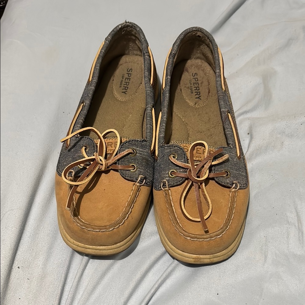 Sperry Tan and Denim Blue Boat Shoes